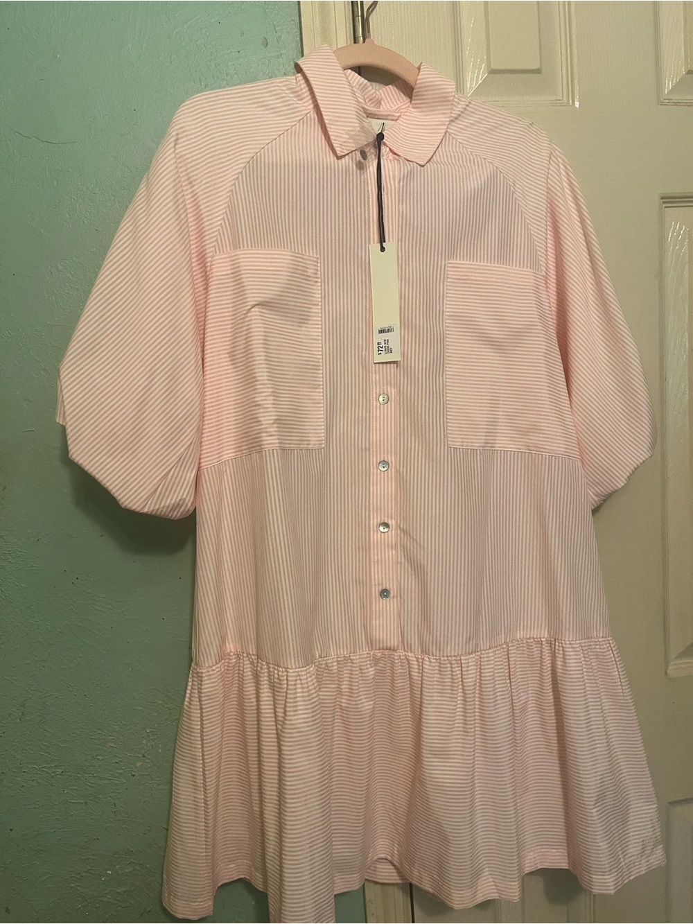 Pinch Pink and White Striped Button-Front Shirt Dress